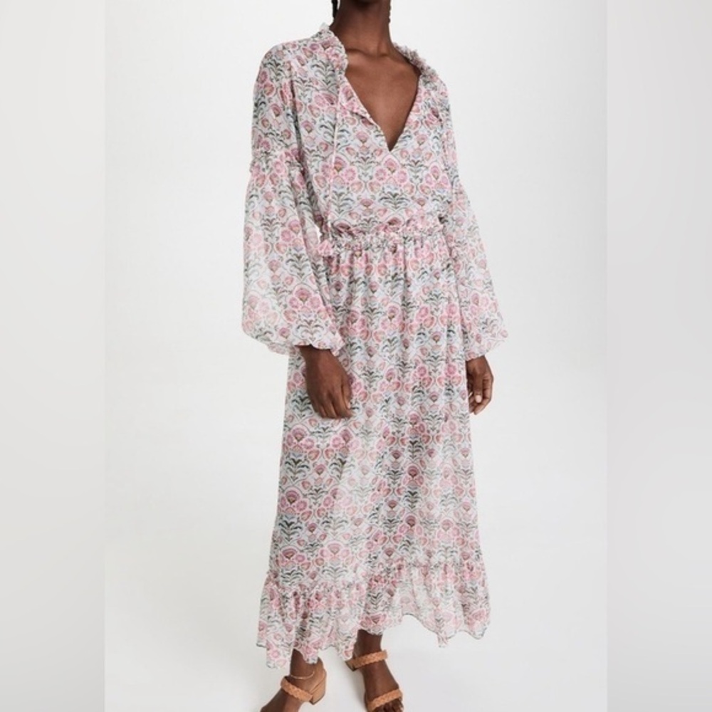 Misa Los Angeles Floral Pink and White Maxi Amaya Dress